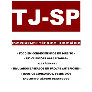 Imagem de capa para o Ebook E-book TJ-SP - Escrevente Técnico Judiciário - Todas as provas anteriores,  gabaritadas. 
