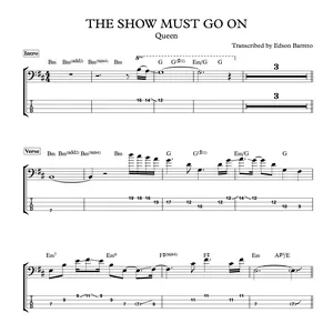 Cover image for Ebook THE SHOW MUST GO ON (Queen) Bass Transcription, Score &amp; Tab Lesson