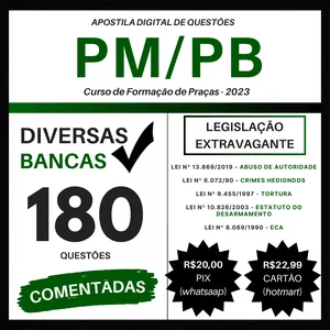 Imagem de capa para o Ebook SIMULADO DIREITO LEGISLAÇÃO EXTRAVAGANTE - PM/PB 2023