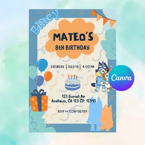 Imagen de portada para Ebook Bluey Birthday Invitation | Editable Template in Canva | Digital Download | Kids Party Invite