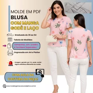 Imagem de capa para o Curso online BL293 -MOLDE EM PDF - BLUSA COM MANGA GODÊ E LAÇO (COM VÍDEO DE MONTAGEM DA PEÇA)) 