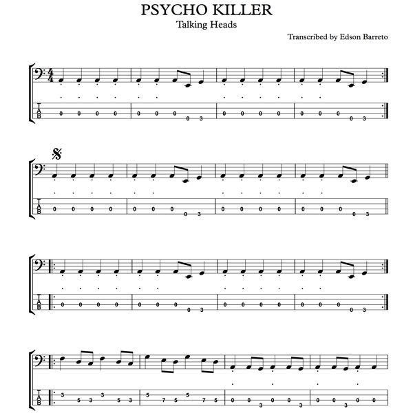 PSYCHO KILLER (Talking Heads) Bass Score & Tab Lesson | Hotmart