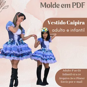 Imagem de capa para o Ebook MOLDE EM PDF VESTIDO CAIPIRA ADULTO E INFANTIL 
