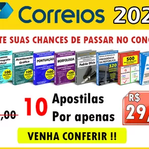 Imagem de capa para o Ebook Combo 10 apostilas para Correios 2024 Apostilas digitais em PDF