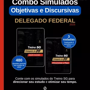 Imagem de capa para o Ebook Delegado PF 2025 | Combo Simulados - Objetiva | Discursiva