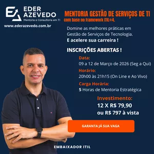 Imagem do curso Formação Estrategista em Gestão de Serviços de TI com base no ITIL®4 Foundation: Acelere sua Carreira em TI com um Embaixador.