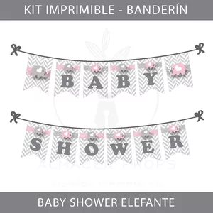 Imagen de portada para Curso online Banderín imprimible para BABY SHOWER - Elefante rosa y gris