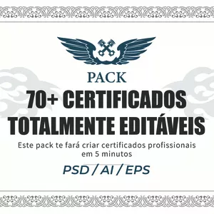 Imagem de capa para o Curso online PACK 70+ CERTIFICADOS EDITÁVEIS PROFISSIONAIS