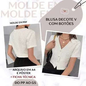 Imagem de capa para o Ebook Blusa Decote v com Botões - Molde em PDF