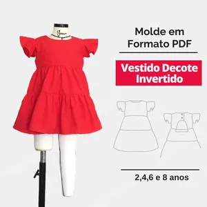 Imagem de capa para o Ebook Vestido Infantil Natal Decote Costas Invertido Modelagem  (2,4,6 e 8 anos)