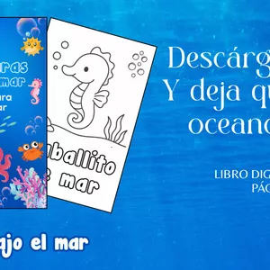 Imagen de portada para Ebook Aventuras bajo el mar - Libro digital para colorear, imprimible | 23 páginas para niños. 