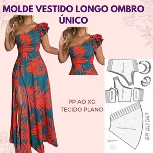 Imagem de capa para o Ebook molde vestido longo ombro unico