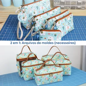 Imagem de capa para o Ebook Arquivo de moldes 2 em 1: Necessaire Box Maletinha + Necessaire trapézio