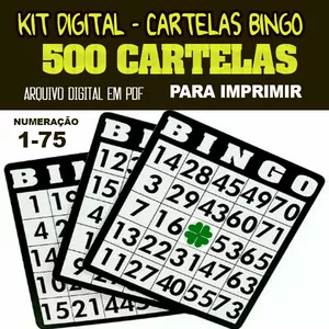 Imagem de capa para o Ebook Pack digital com 500 cartelas de bingo para imprimir numeração 1-75