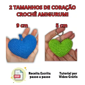 Imagem de capa para o Ebook 2 TAMANHOS DE CORAÇÃO CROCHÊ AMIGURUMI