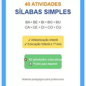 Imagem de capa para o Ebook Caderno de Atividades Sílabas Simples – Alfabetização Infantil em PDF