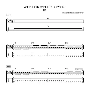 WITH OR WITHOUT YOU U2 Bass Score Tab Lesson Edson