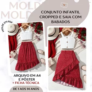 Imagem de capa para o Ebook Conjunto Infantil > Cropped e Saia com Babados - Molde em PDF