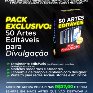 Imagem de capa para o Ebook Pack Exclusivo: 50 Artes Editáveis para Divulgação