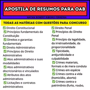 Imagem de capa para o Ebook Apostila de Resumos para OAB; Todas as Matérias com Questões para Concurso