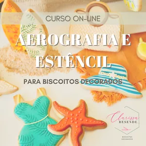 Imagem de capa para o Curso online Aerografia e Estêncil para Biscoitos Decorados. Por Clarissa Resende.