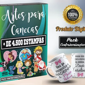 Imagem de capa para o Ebook Artes Para Canecas Sublimação Pack 1 + De 4.500 Estampas