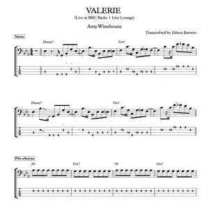 Cover image for Online course VALERIE (Live at BBC Radio 1 Live Lounge) (Amy Winehouse) Bass Transcription, Score &amp; Tab Lesson