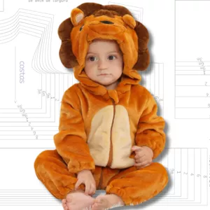 Imagem de capa para o Ebook MOLDE MACACÃO INFANTIL LEÃOZINHO - GRADE DE 3 MESES A 12 ANOS