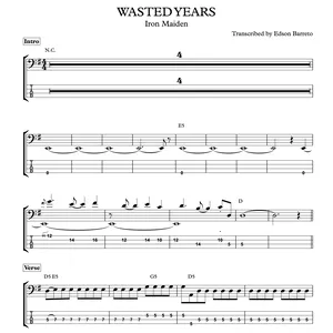 Cover image for Online course WASTED YEARS (Iron Maiden) Bass Transcription, Score &amp; Tab Lesson