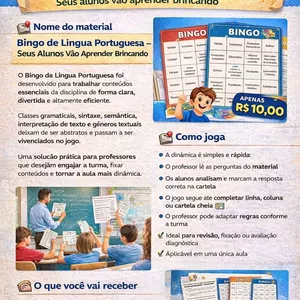 Imagem de capa para o Ebook Bingo de Língua Portuguesa - Ensine Português de uma forma divertida