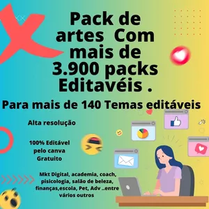 Imagem de capa para o Ebook  PACKS ARTES EDITÁVEIS NO CANVA MAIS DE 3.500 ARTES .