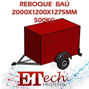 Imagem de capa para o Ebook Reboque Carretinha Fazendinha Baú 2000x1200x1275mm 500 kg 1Eixo - REV00 - Projeto