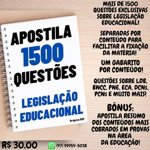 Imagem de capa para o Ebook 1500 QUESTÕES LEGISLAÇÃO EDUCACIONAL + BÔNUS