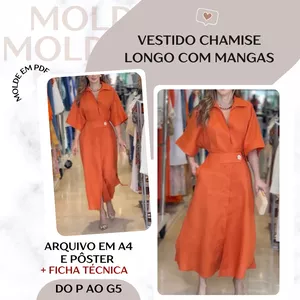 Imagem de capa para o Ebook Vestido Chamise Longo com Mangas - Molde em PDF
