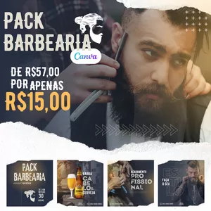 Imagem de capa para o Ebook Pack Canva para Barbearias (artes editáveis)