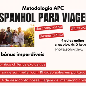 Imagem de capa para o Ebook 🔥 PURO CHILE APRESENTA: O PACOTE DE 4 AULAS ONLINE E AO VIVO PARA VOCÊ FALAR ESPANHOL PARA! 🇪🇸🍷