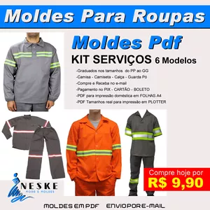 Imagem principal do produto KIT MOLDES PDF UNIFORMES SERVIÇOS 