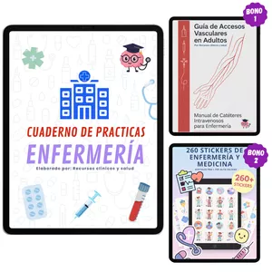 Imagen de portada para Ebook Cuaderno de practicas de enfermería + 2 Bonos