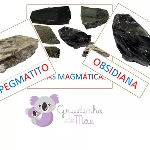 Imagem de capa para o Curso online Cartões Montessori - Rochas magmáticas - Letra imprensa, caixa alta colorida