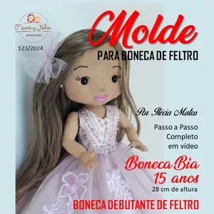 Imagem de capa para o Ebook Boneca Debutante Bia - Molde Digital para Feltro