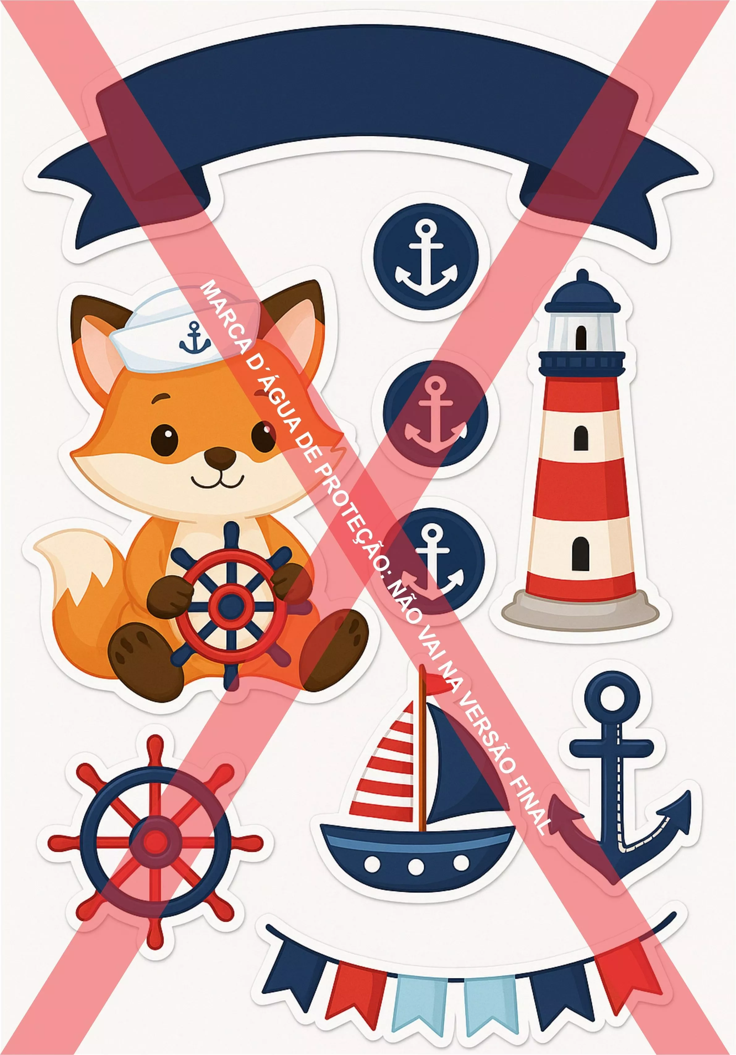 Topper para Bolo Menino Aniversário 1 ano Tema Náutico