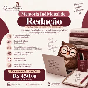 Imagem do curso Mentoria Individual de Redação para Vestibulares - 5 correções
