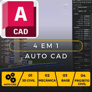 Imagem de capa para o Ebook Curso AutoCAD - 4 em 1 - Video aulas em plataforma externa.