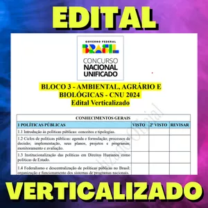Imagem de capa para o Ebook BLOCO 3 - AMBIENTAL, AGRÁRIO E BIOLÓGICAS - CNU 2024 - Edital Verticalizado