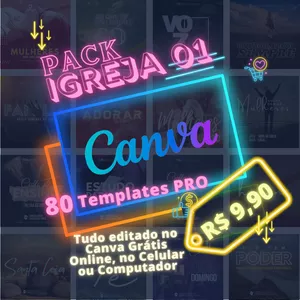 Imagem de capa para o Ebook Pack Igreja 01 Canva - 80 Templates PRO
