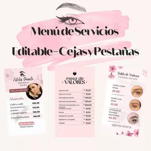 Imagen de portada para Ebook Menú de Servicios Editable – Cejas y Pestañas