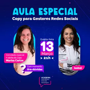 Imagem de capa para o Evento online Aula de Copy - Especial Gestores de Redes Sociais