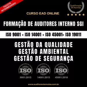 Imagem de capa para o Curso online FORMAÇÃO DE AUDITOR INTERNO PROFISSIONAL SGI + INTERPRETAÇÃO DOS REQUISITOS DAS NORMAS ISO 9001:2015 + ISO 14001:2015 + ISO 45001:2018 + ISO 19011:2018 (Pacote Intermediário)