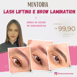 Imagem de capa para o Curso online Mentoria Lash lifting e Brow lamination com bônus de design de sobrancelhas
