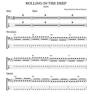 Cover image for Ebook ROLLING IN THE DEEP (Adele) Bass Transcription, Score &amp; Tab Lesson